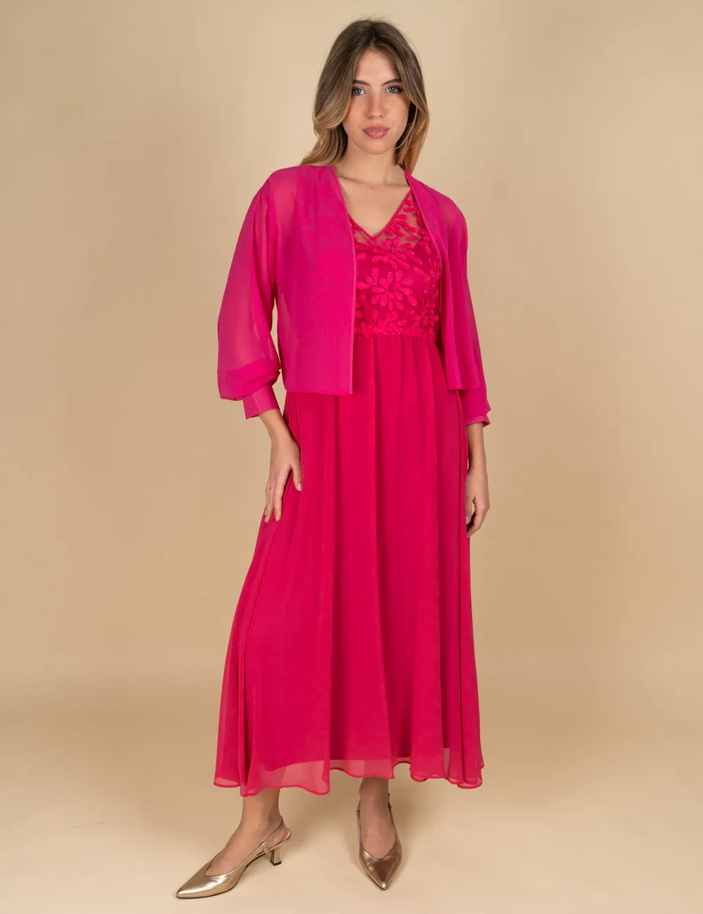 Pennyblack - Long tulle and georgette fuchsia jacket and dress