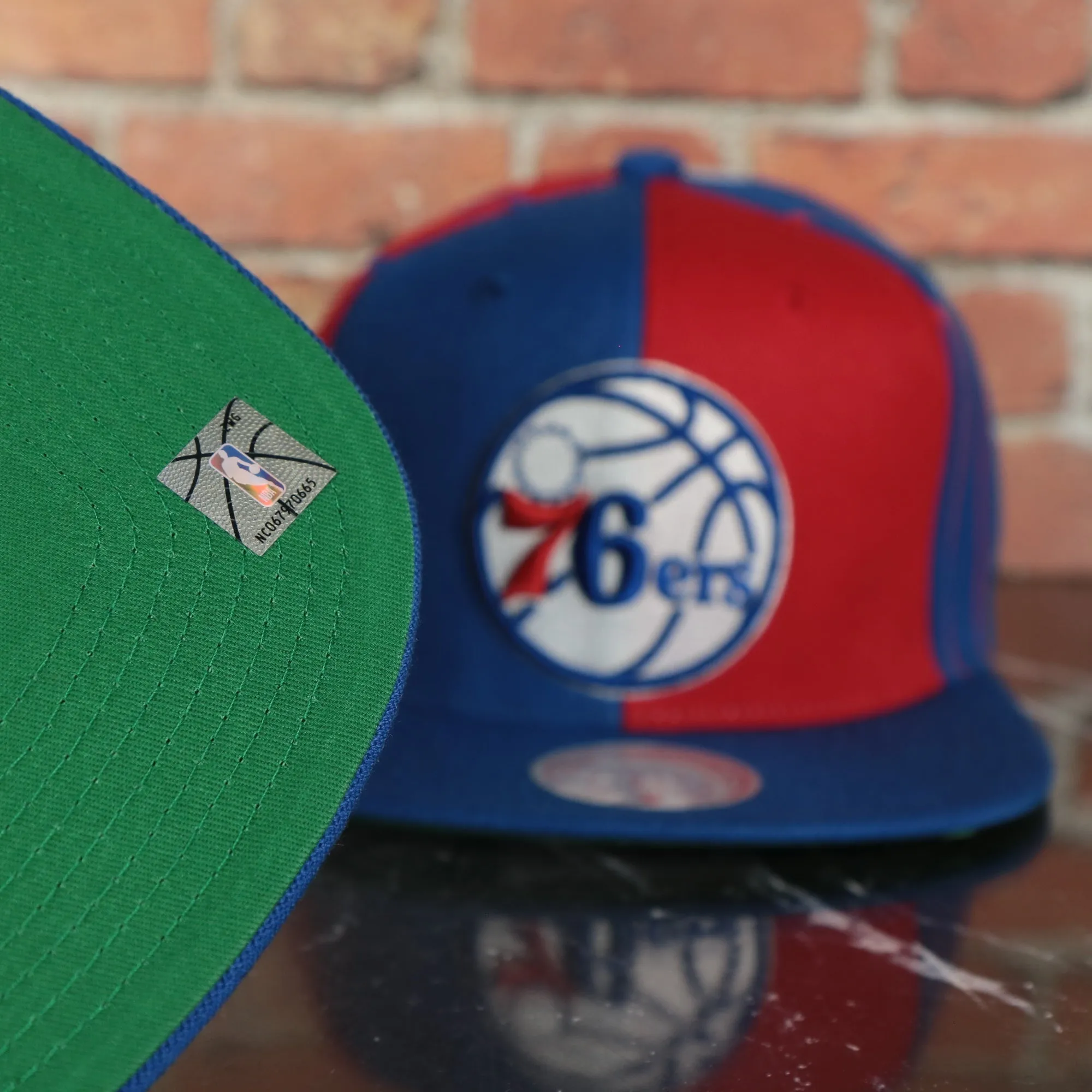 Philadelphia 76ers Pinstripe Green Bottom Snapback Hat by Mitchell and Ness