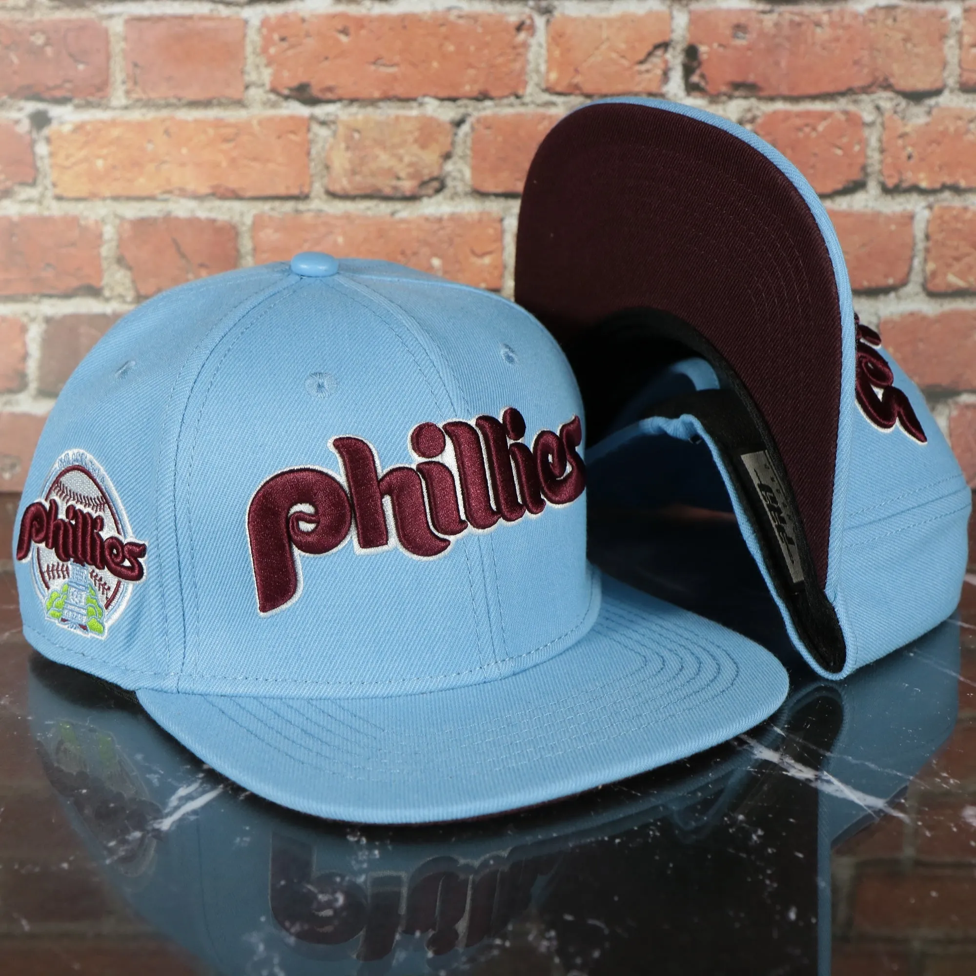 Philadelphia Phillies Cooperstown Throwback 1970 Script 1984 Logo Sky Blue Snapback Hat