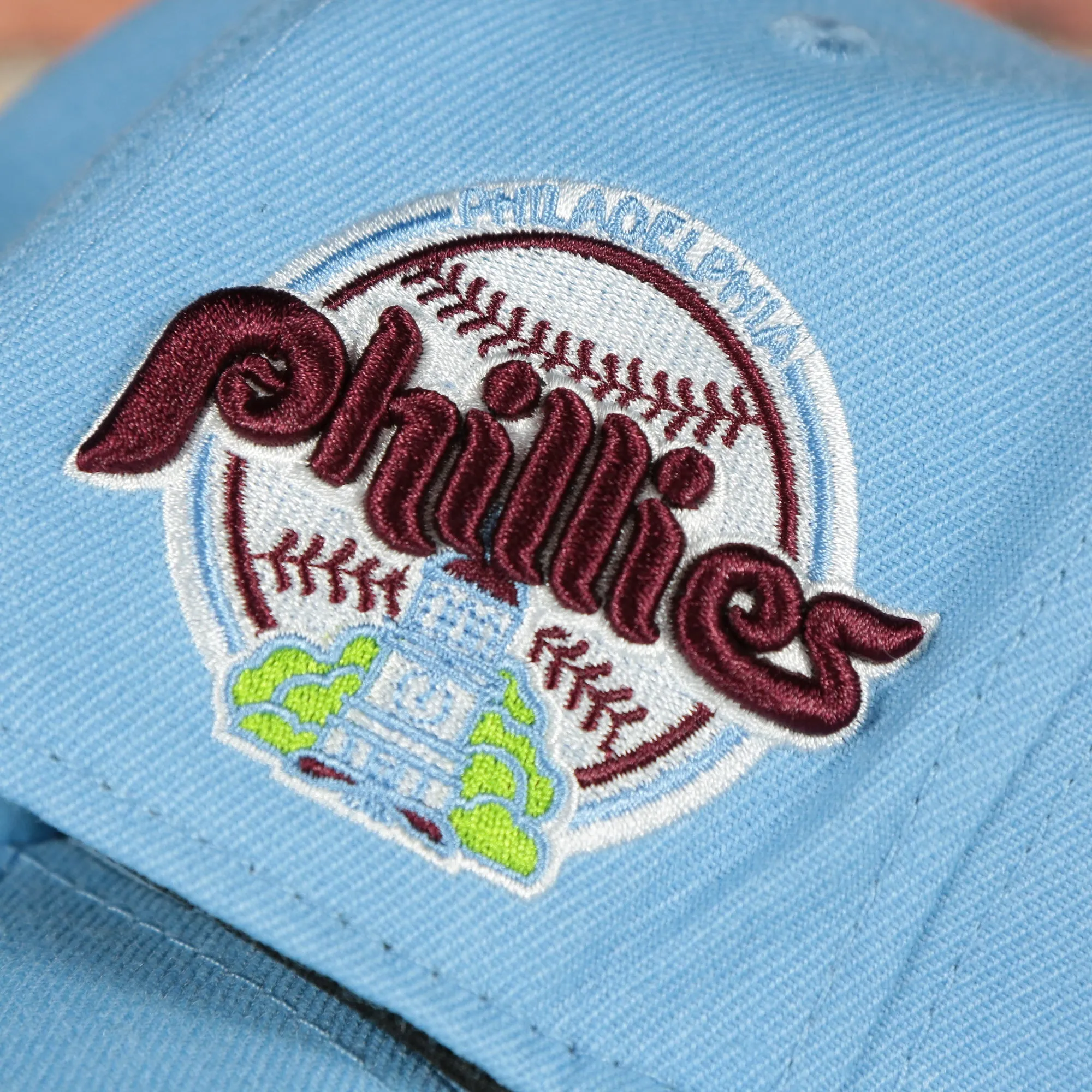 Philadelphia Phillies Cooperstown Throwback 1970 Script 1984 Logo Sky Blue Snapback Hat