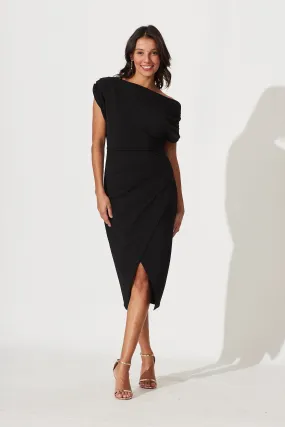 Phoenix Off Shoulder Midi Dress In Black