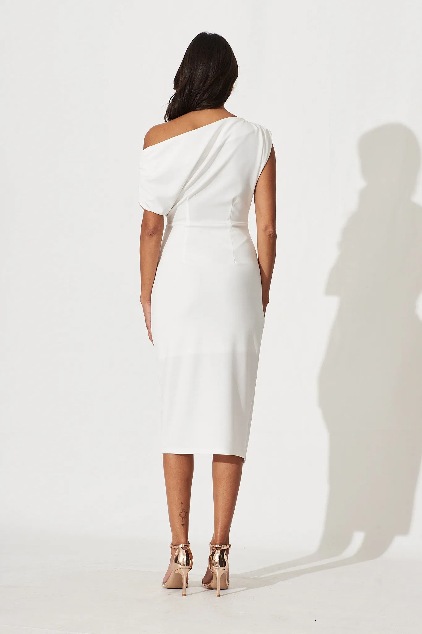 Phoenix Off Shoulder Midi Dress In White