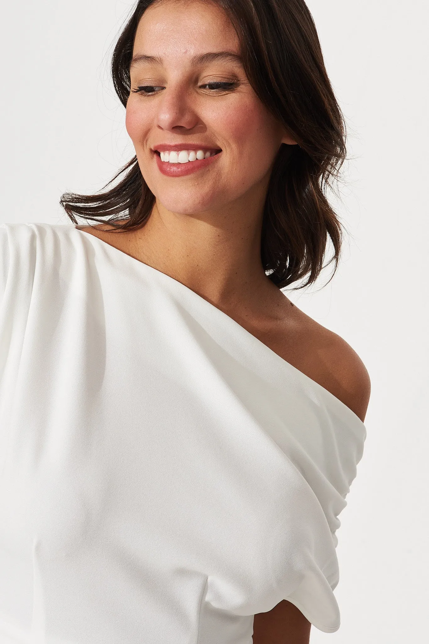 Phoenix Off Shoulder Midi Dress In White