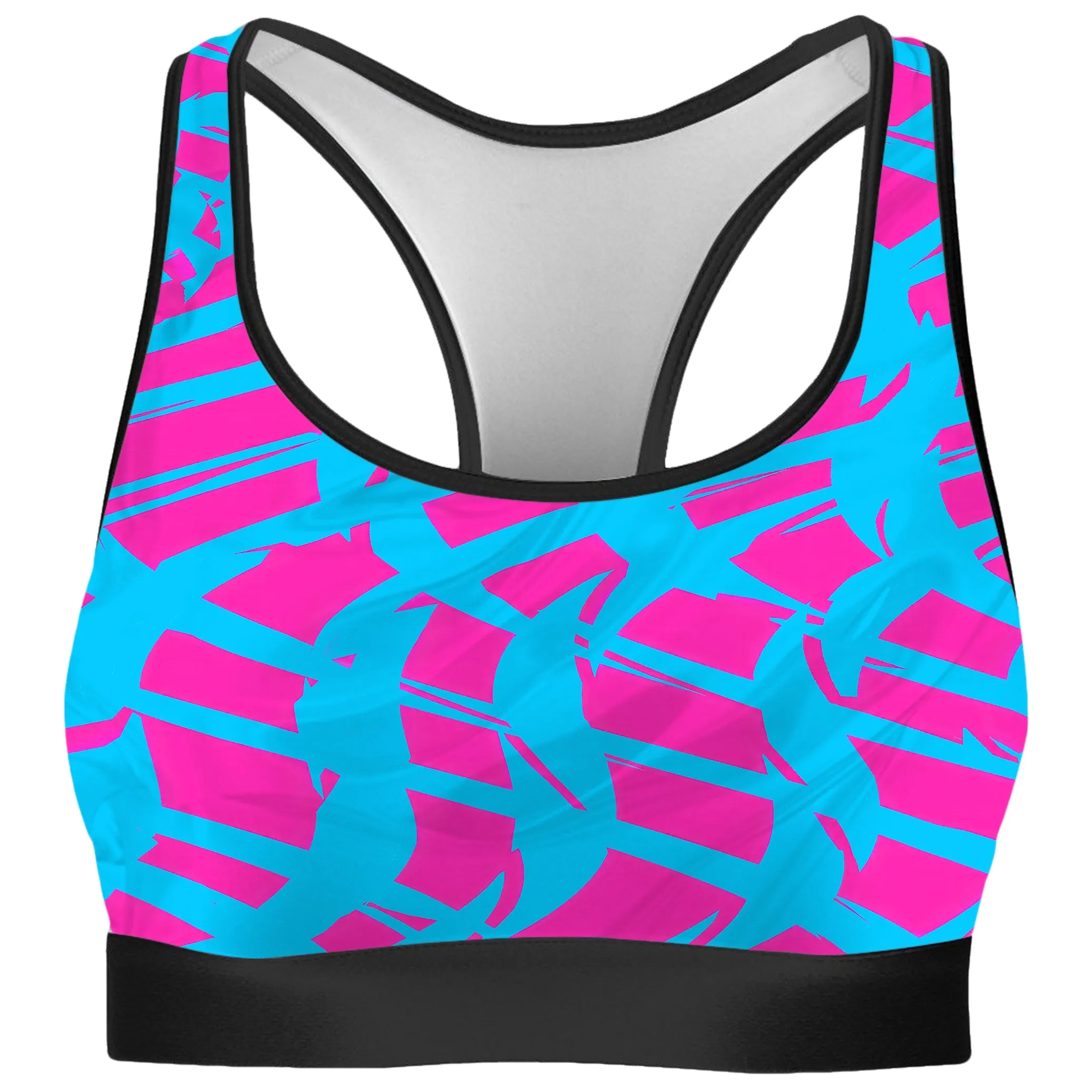 Pink and Blue Squiggly Rave Checkered Rave Bra and Leggings Combo