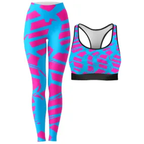 Pink and Blue Squiggly Rave Checkered Rave Bra and Leggings Combo