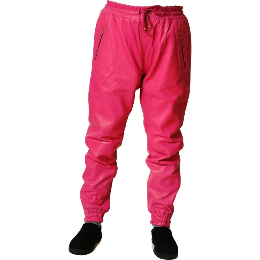 Pink Leather Joggers