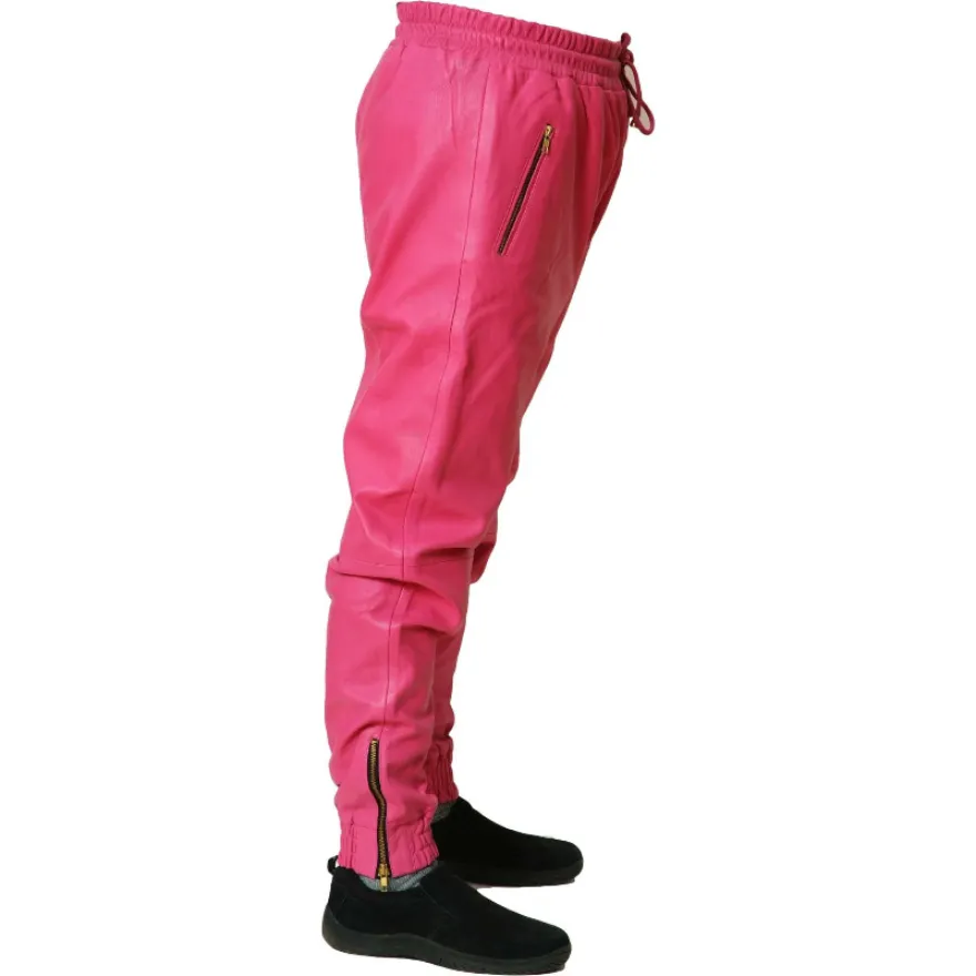 Pink Leather Joggers