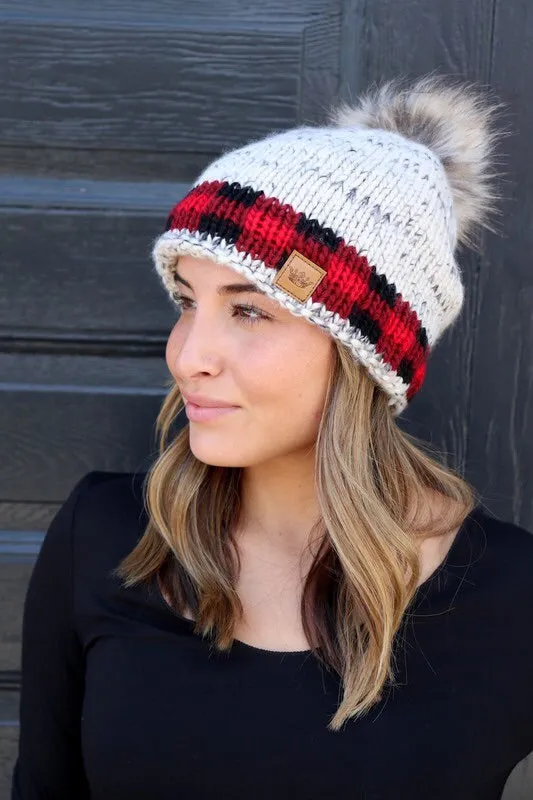 Plaid Accent Knit Hat