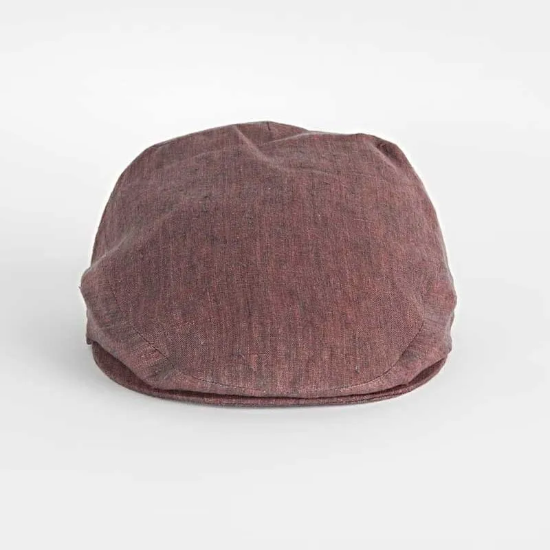 Plain Claret Linen Flat Cap