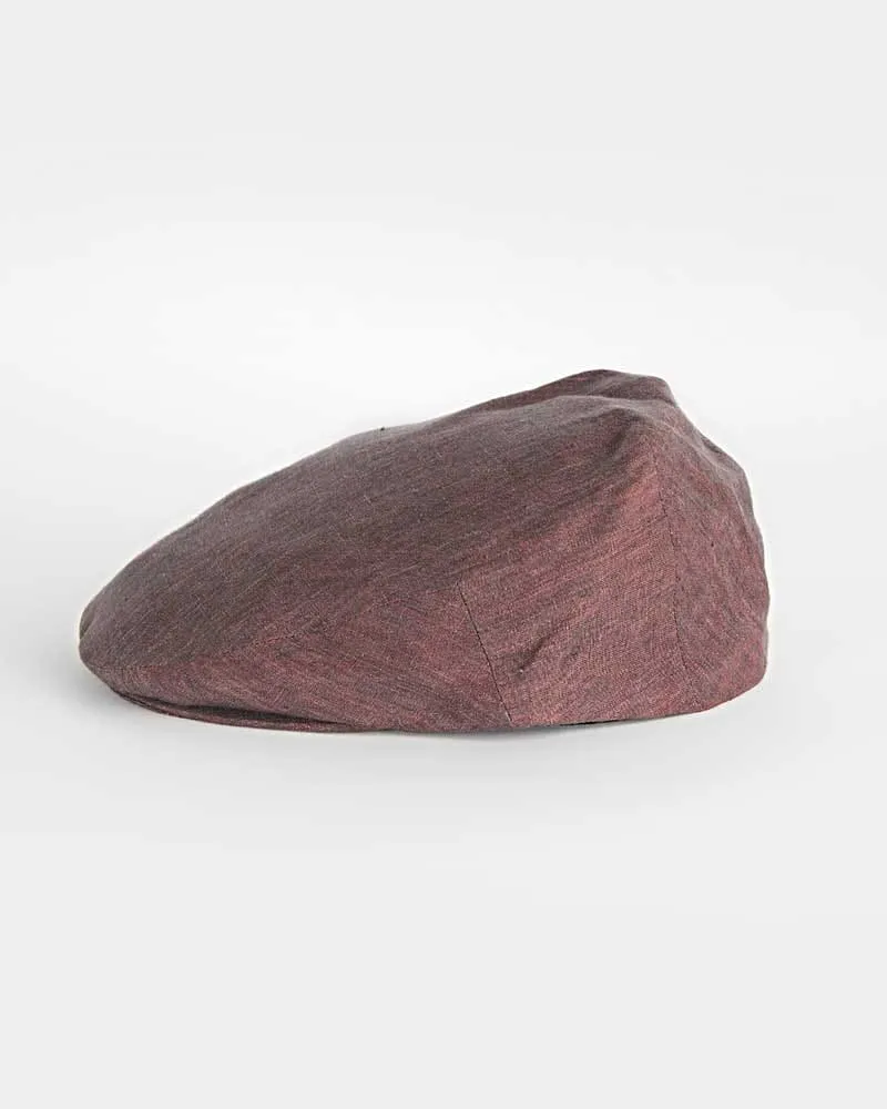 Plain Claret Linen Flat Cap