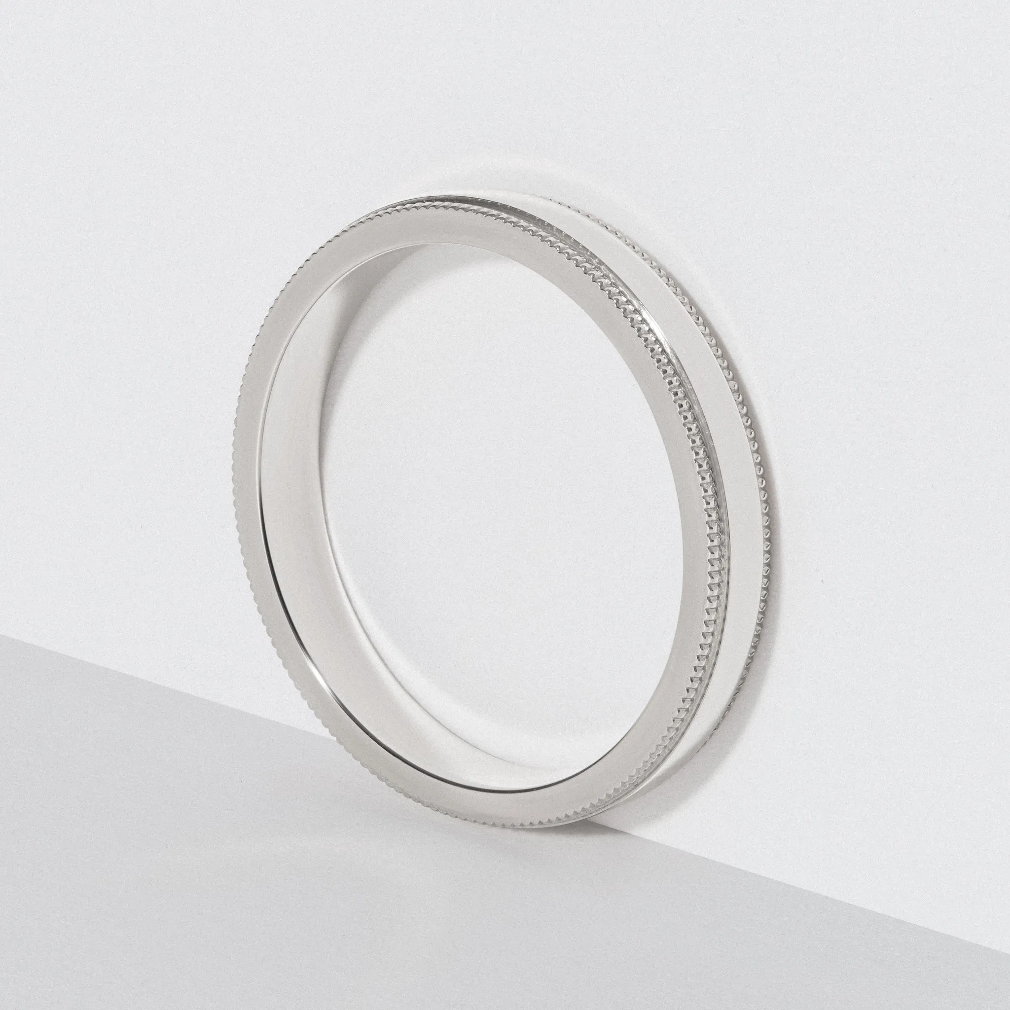 Platinum Flat Milgrain Wedding Band - Polished 3mm