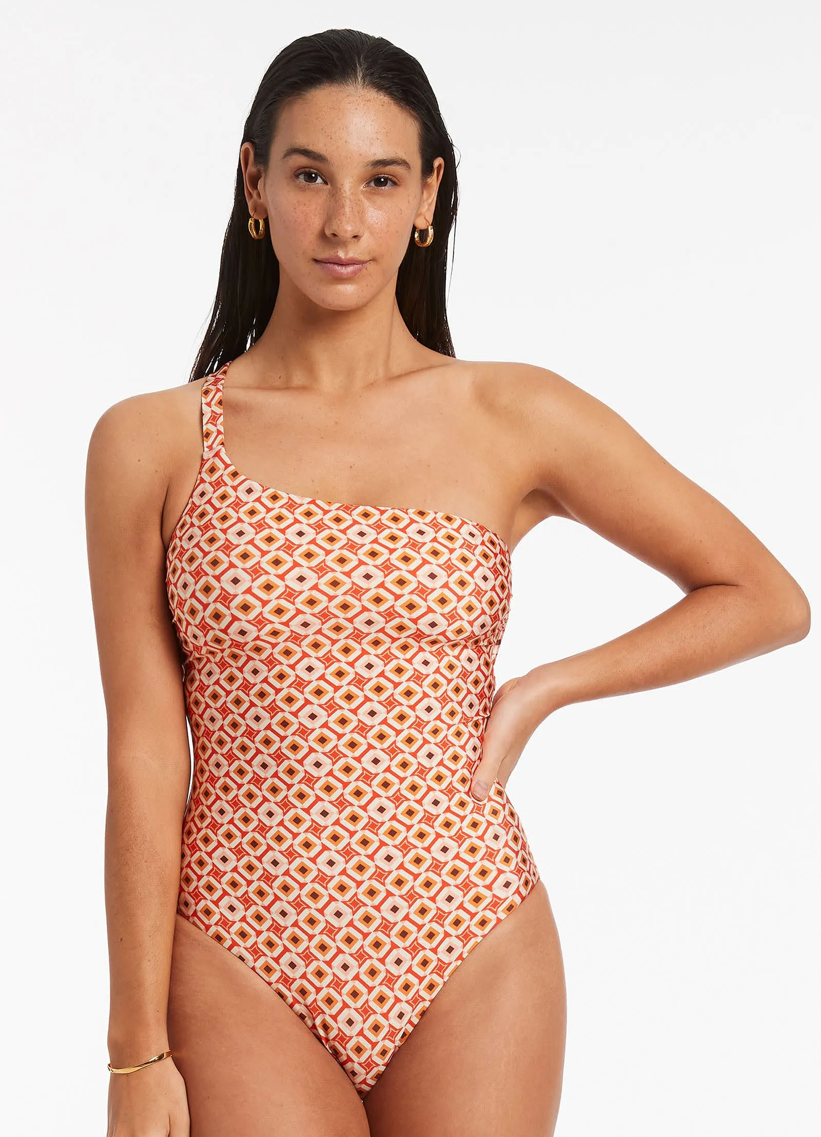 Playa One Shoulder One Piece Swimsuit - Fiamma