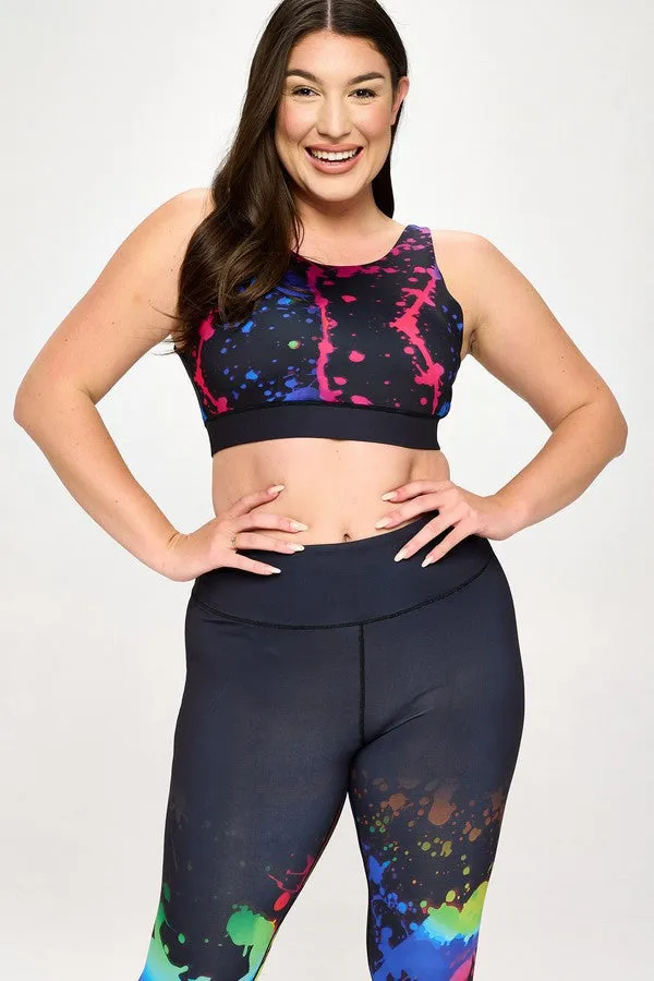 Plus Size Midnight Paint Splatter Active Sports Bra