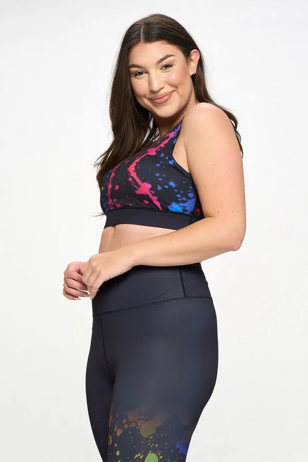 Plus Size Midnight Paint Splatter Active Sports Bra