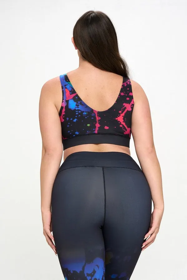 Plus Size Midnight Paint Splatter Active Sports Bra