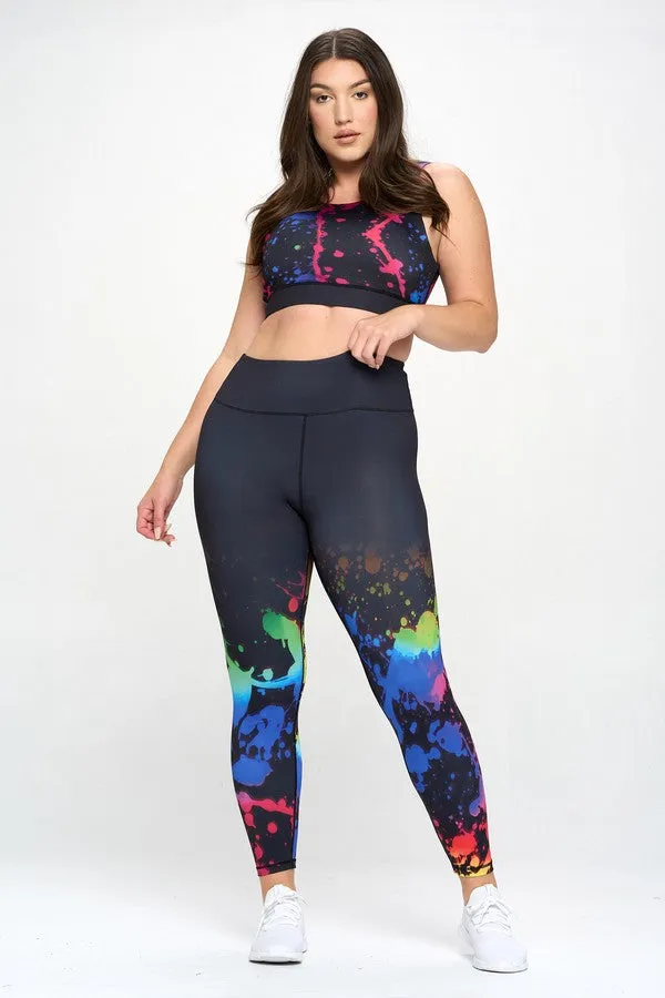 Plus Size Midnight Paint Splatter Active Sports Bra