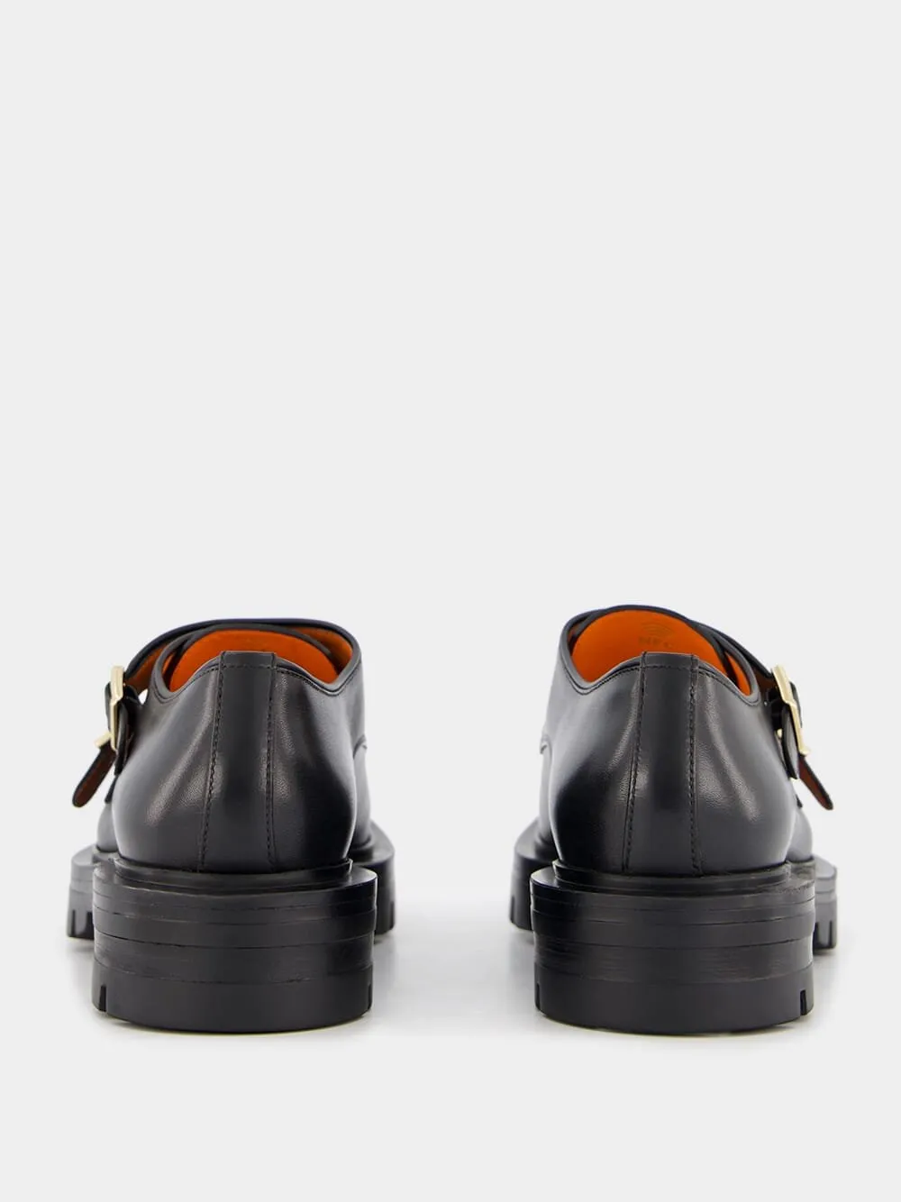 Polished Black Leather Double-Buckle Shoes