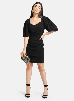 Puff Sleeve Ruched Bodycon Dress