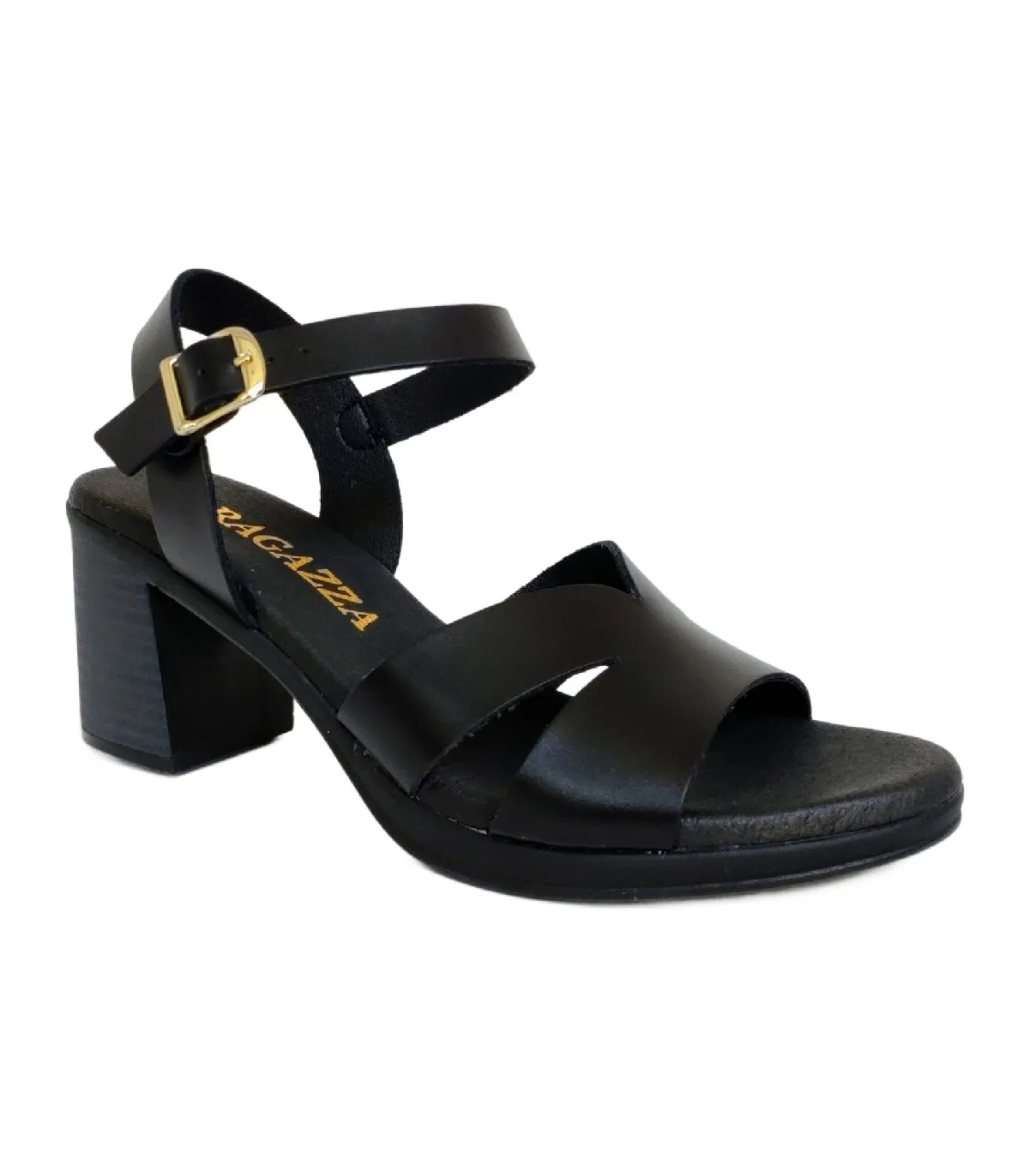 Ragazza Leather with heel Sandal- Black 0744