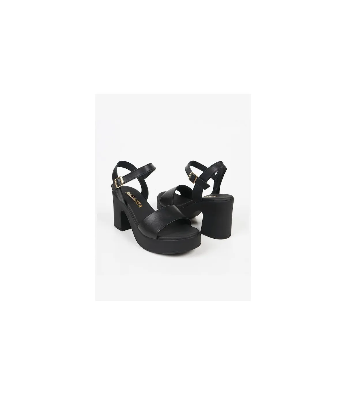 Ragazza Leather with heel Sandal- Black 0787