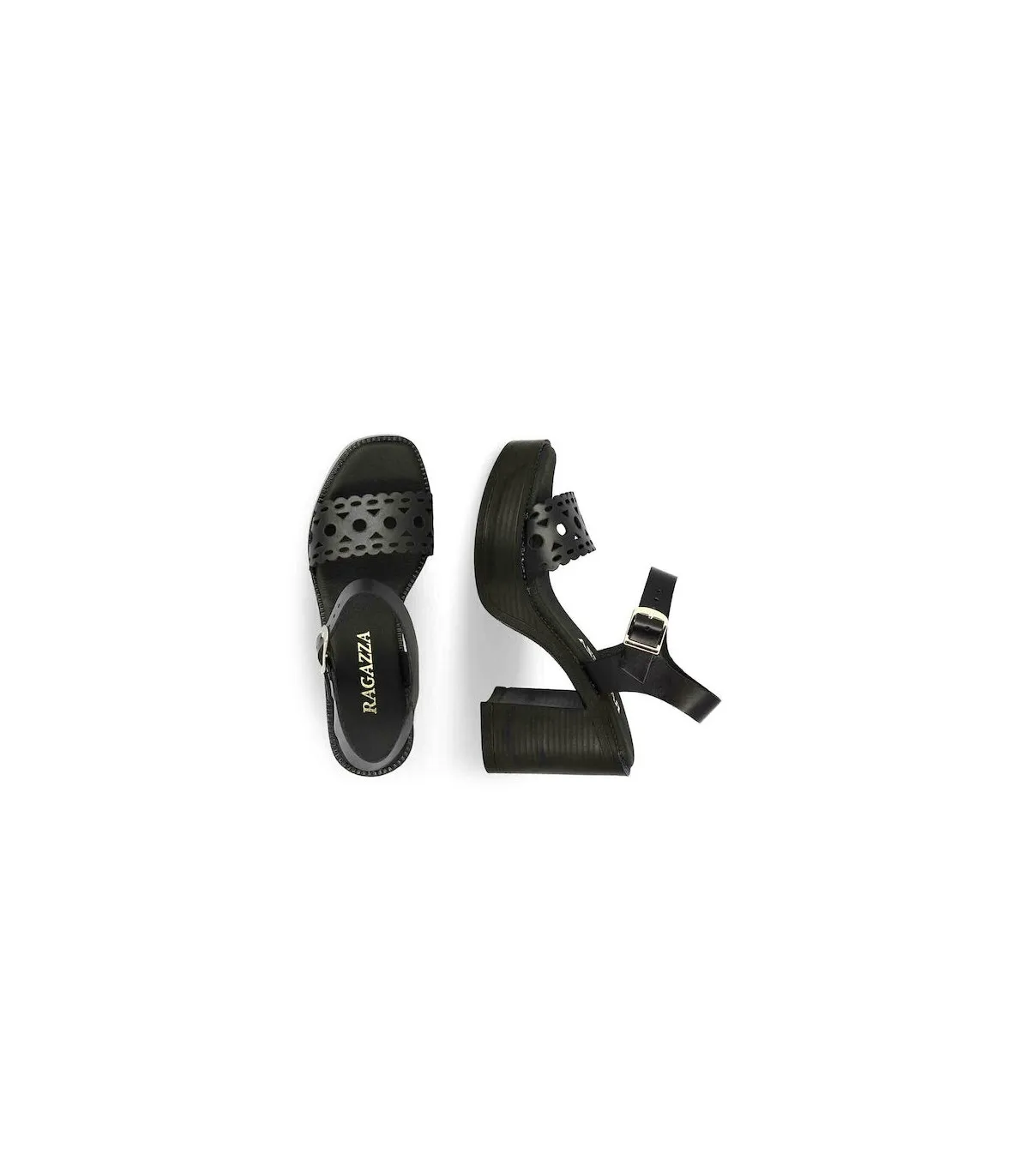 Ragazza Leather with heel Sandal- Black