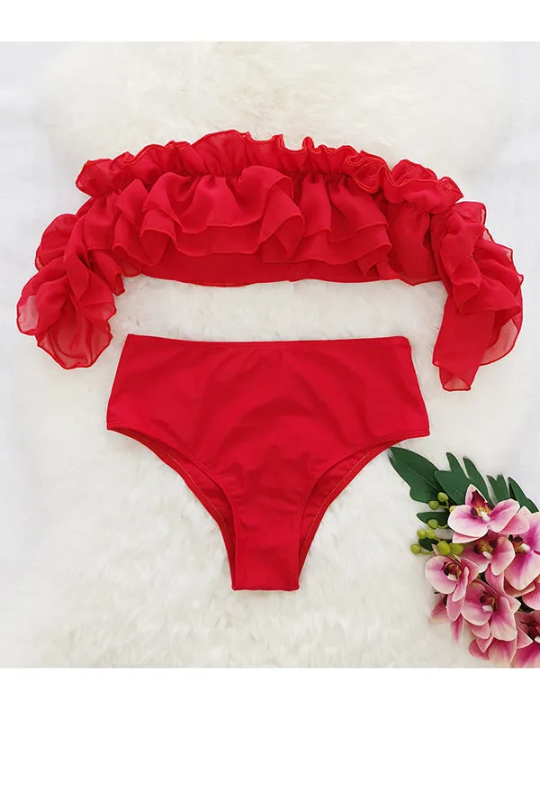 Ready for Sun Ruffle Off Shoulder Bikini Set