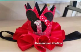 Red Minnie Mouse birthday crown with number - Small