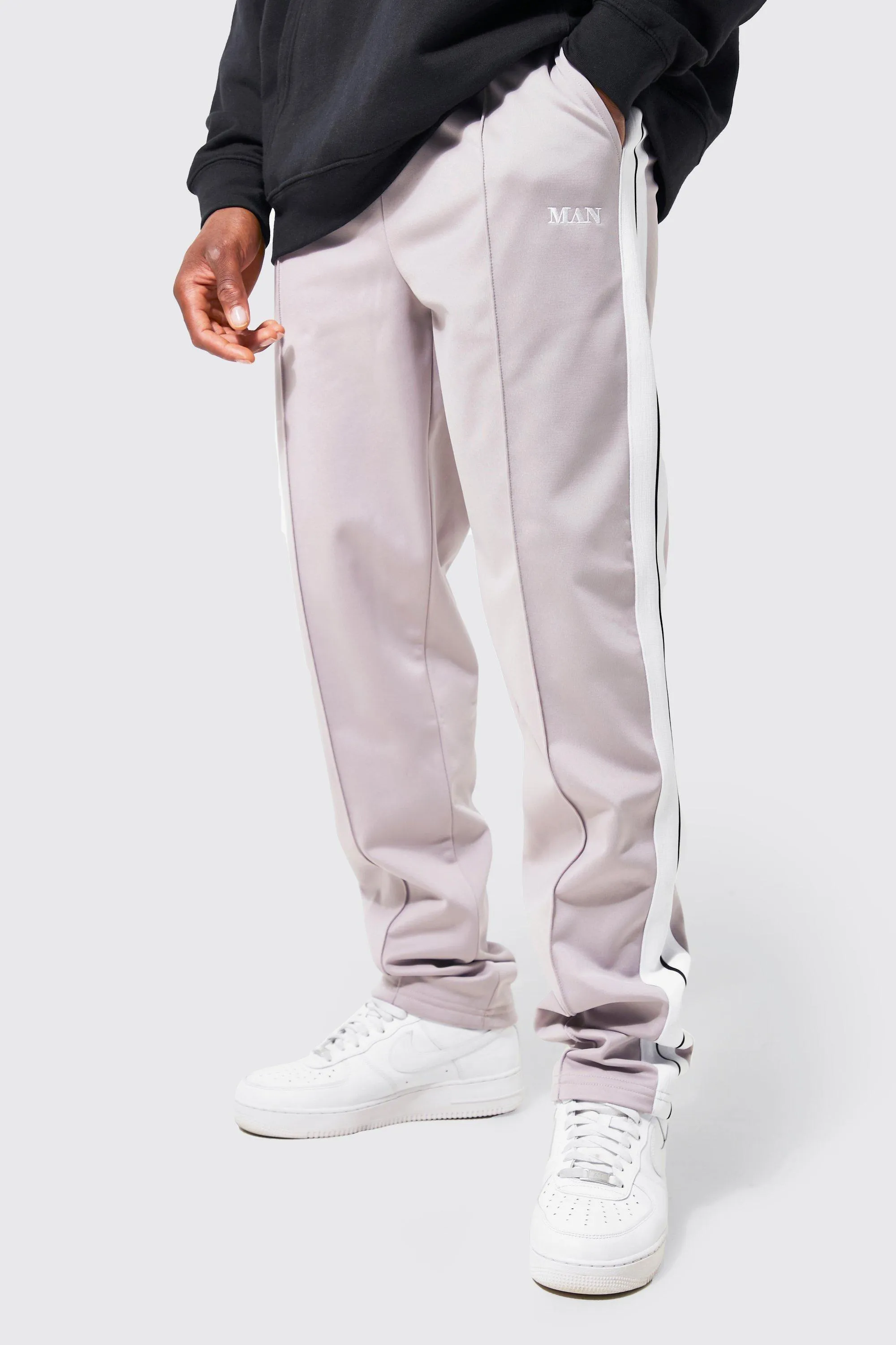 Regular Fit Tape Tricot Pintuck Joggers | boohooMAN UK