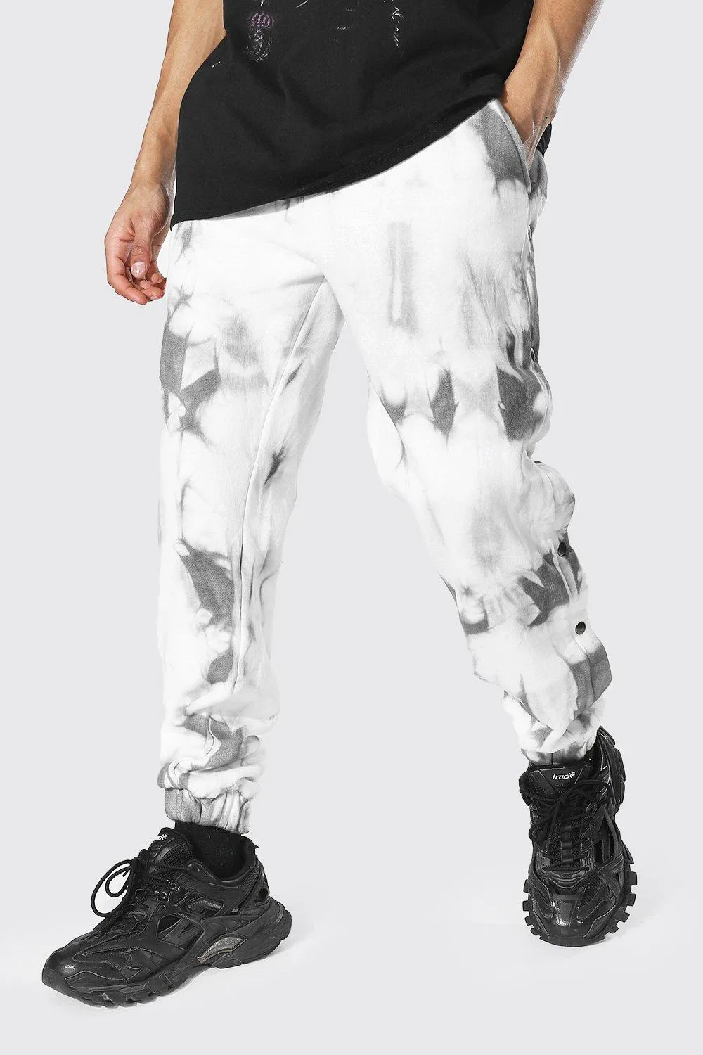 Regular Popper Tie Dye Joggers | boohooMAN UK