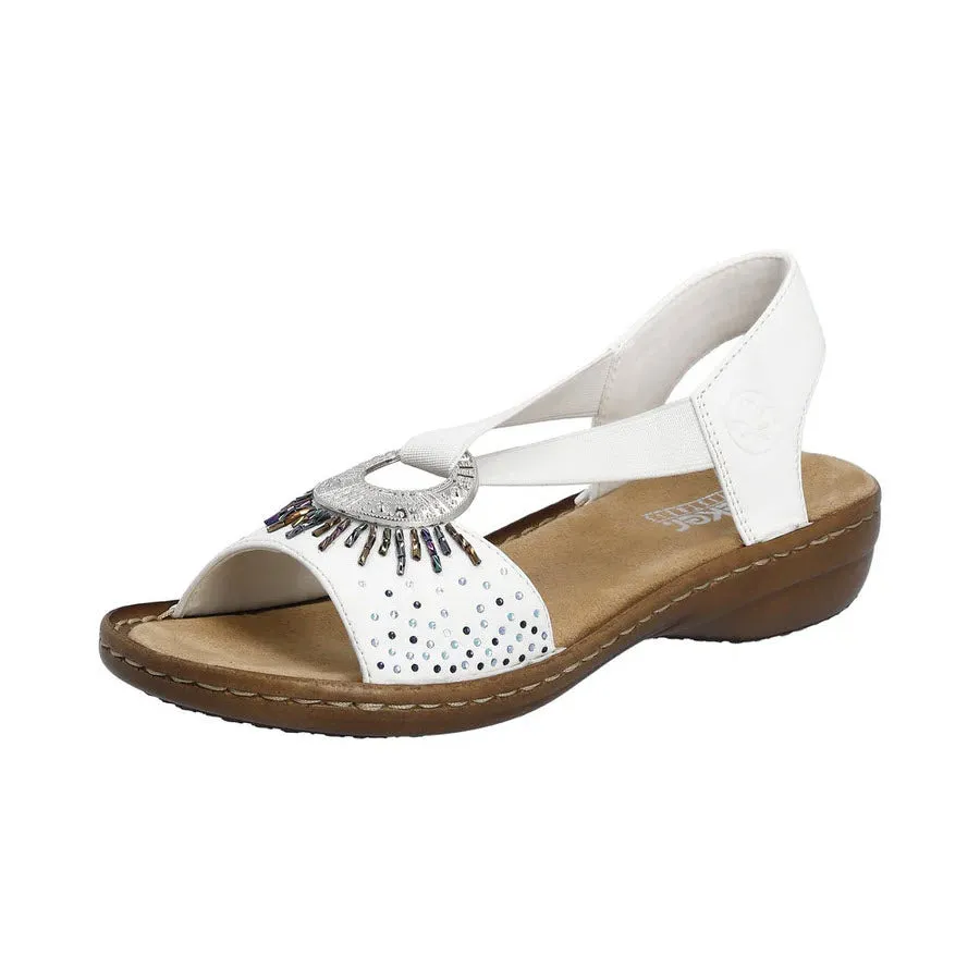 RIEKER SLINGBACK FLAT WITH ORNAMENT WHITE - WOMENS