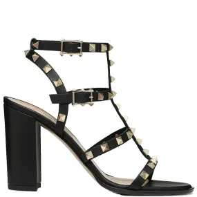 Black Rockstud Gladiator Block 90 Nappa Sandals