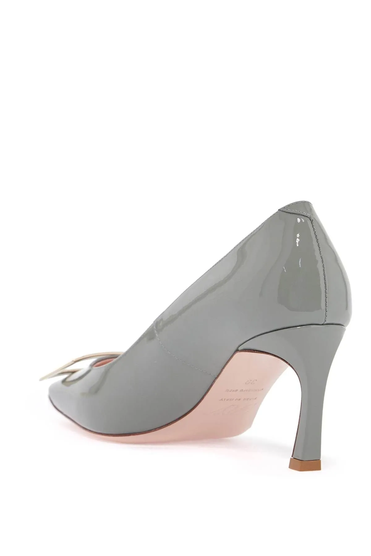 Roger Vivier Gray Calfskin Pumps With Golden Buckle And 7cm Stiletto Heel