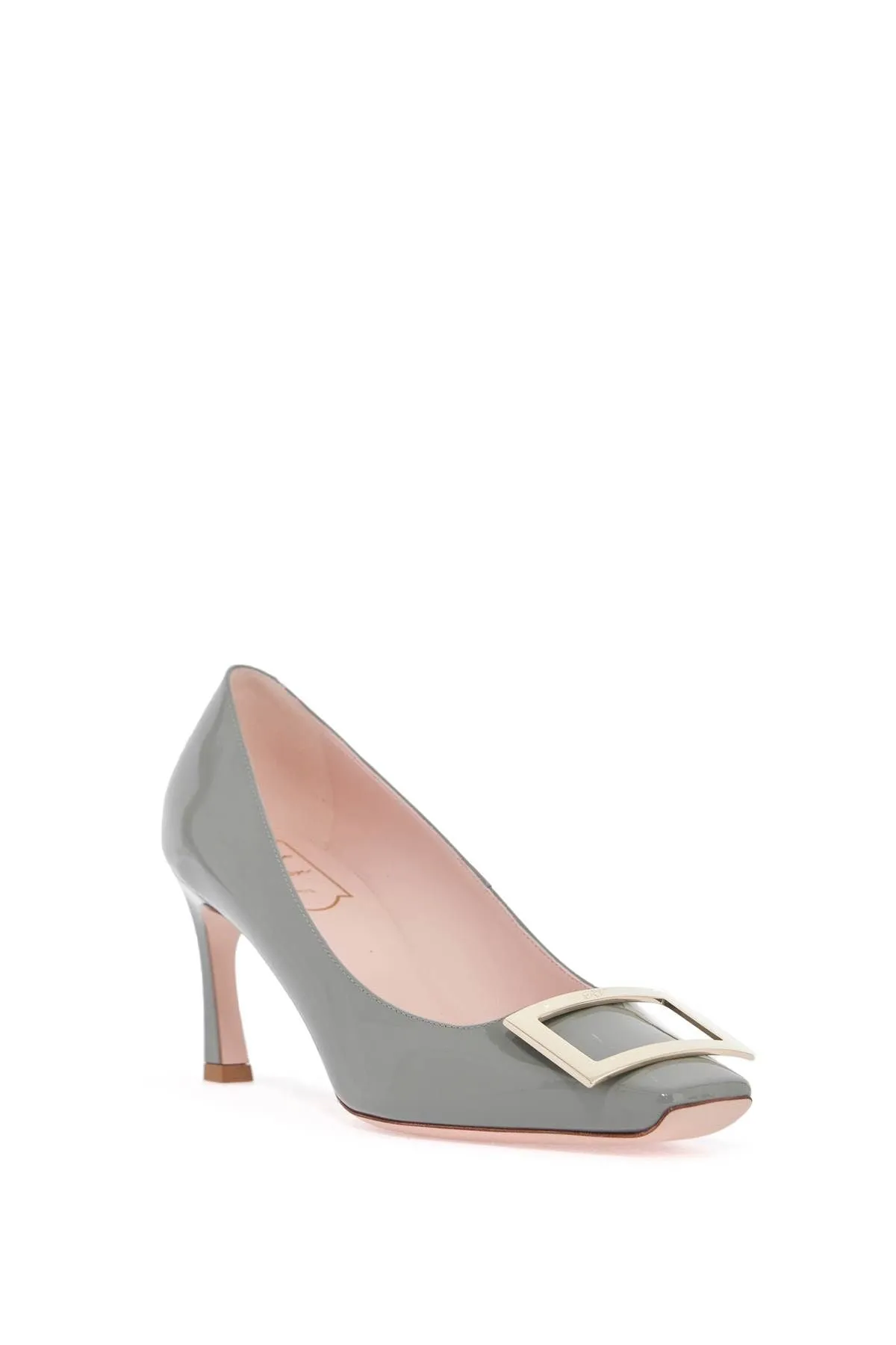 Roger Vivier Gray Calfskin Pumps With Golden Buckle And 7cm Stiletto Heel