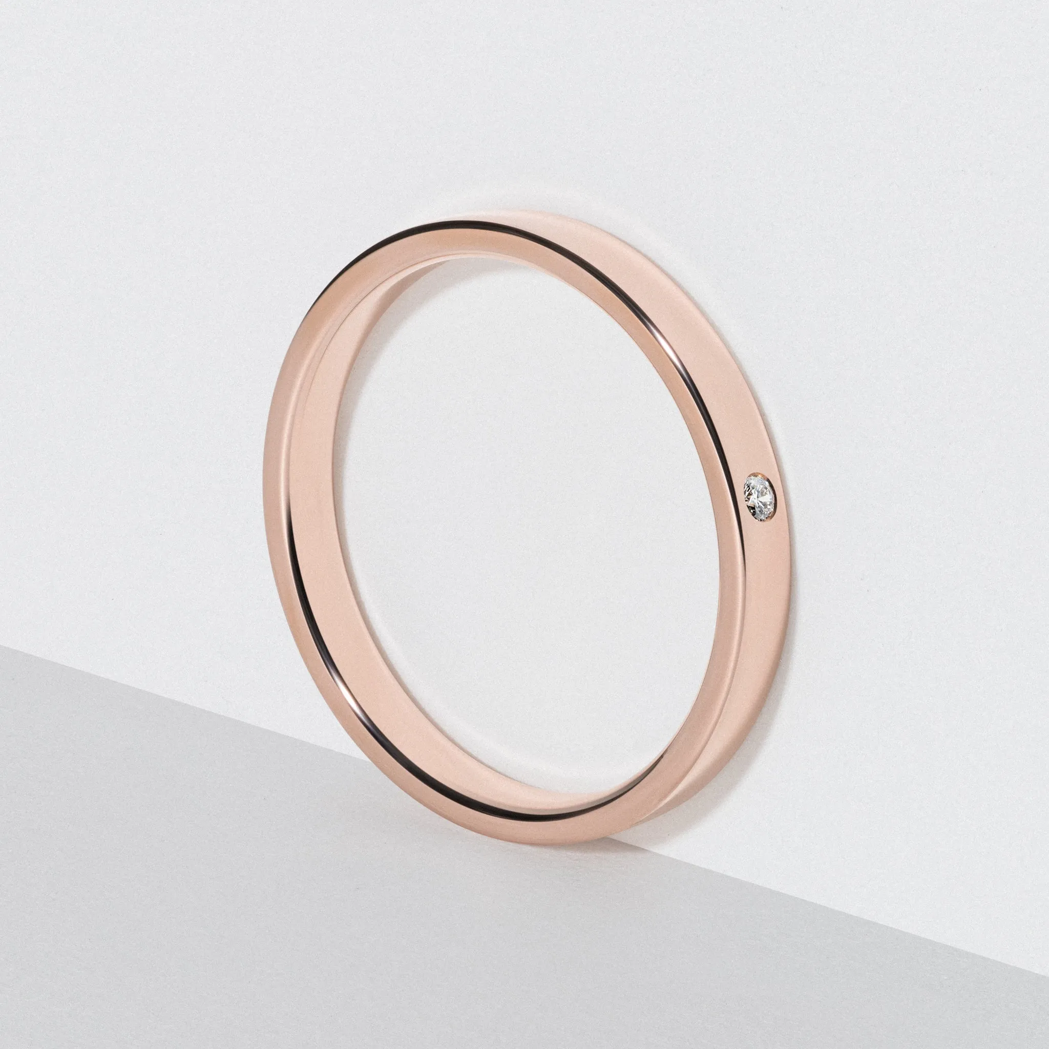 Rose Gold Flat Diamond Wedding Band - Polished 2.5mm