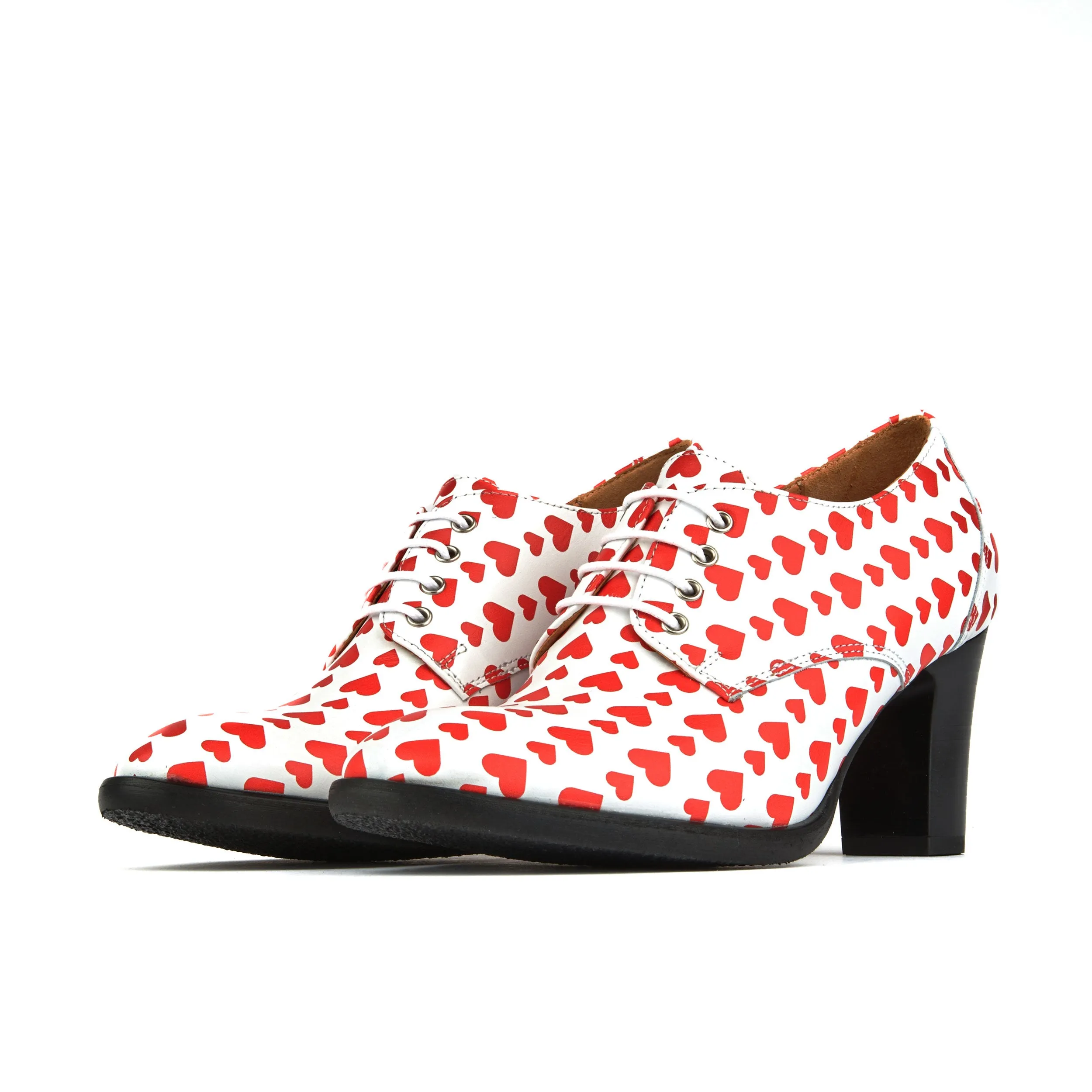 ROULETTE LOVE STRUCK - Women's 3 inch block heel oxford pump in heart shape print