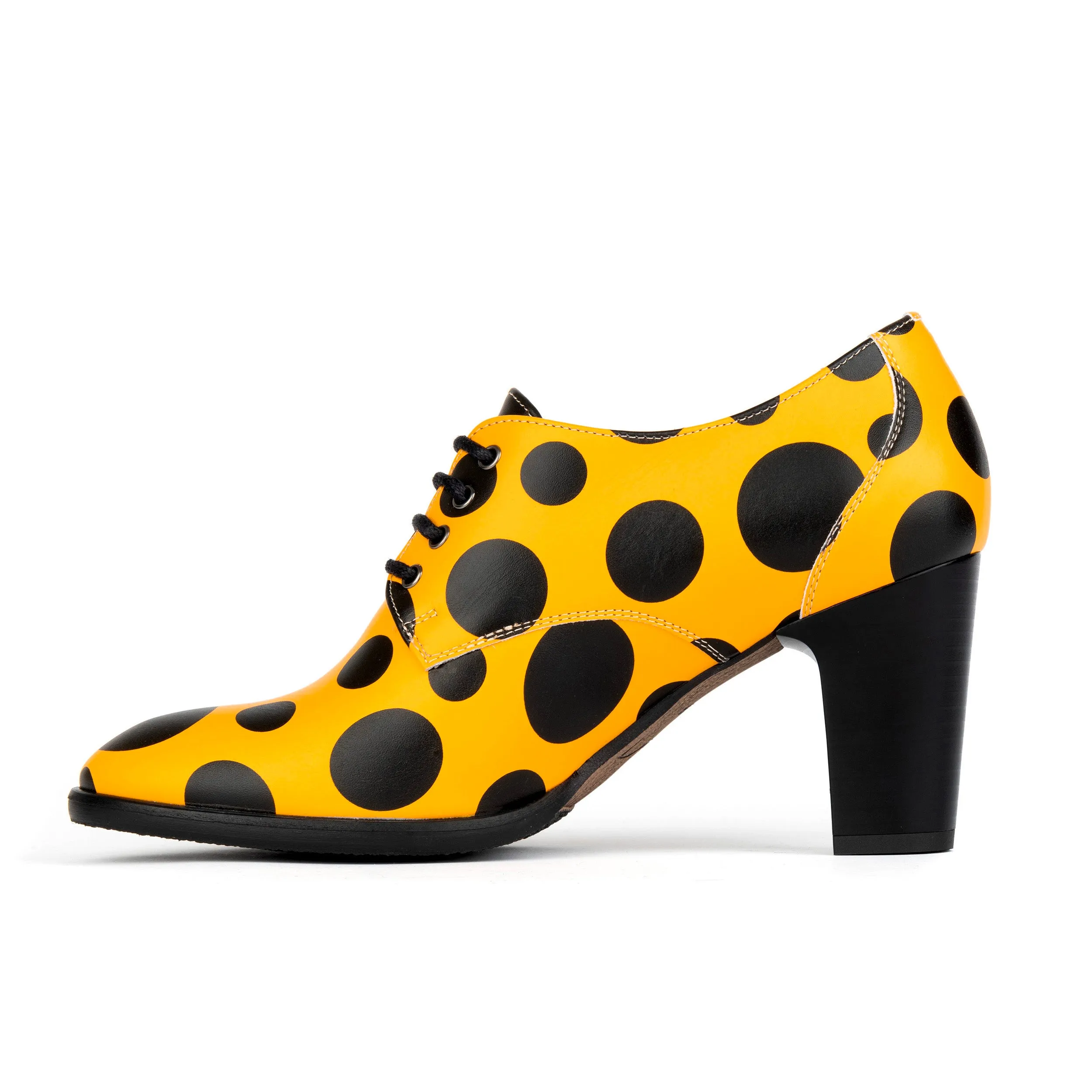 ROULETTE ORANGE POLKA - Women's leather oxford pump heel in orange & black polka