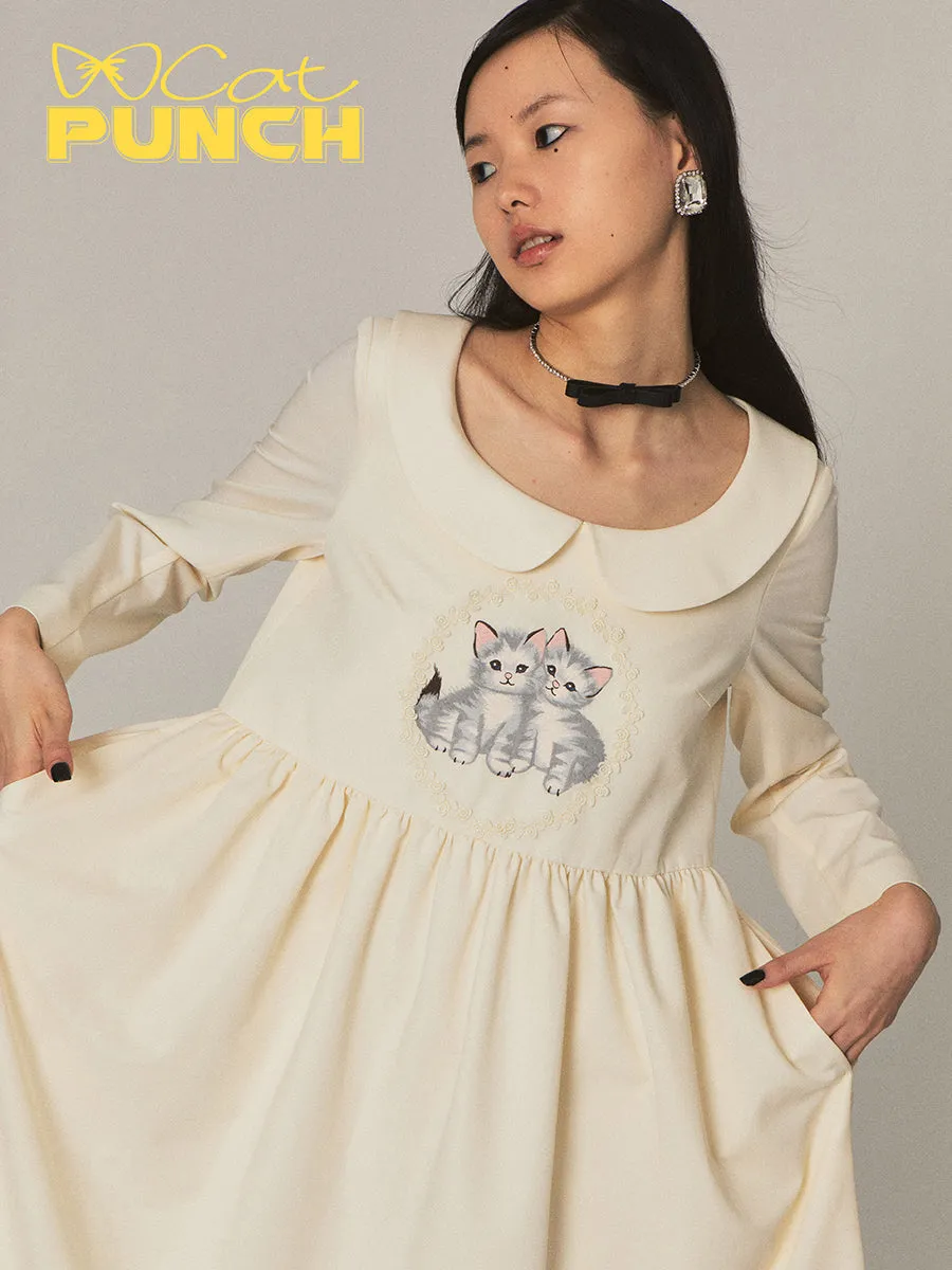 Round-Collar Cut Cute Girl Loose Round-Neck One-Piece