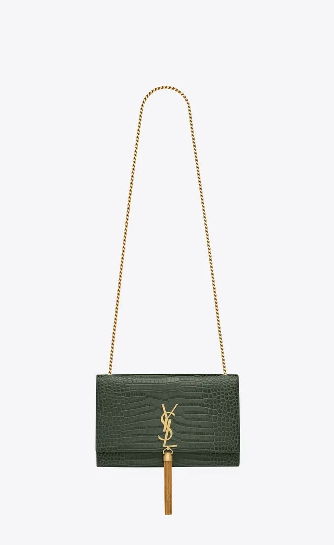 Saint Laurent Medium Kate Tassel Chain Bag - Dark Green Crocodile - Shop Now