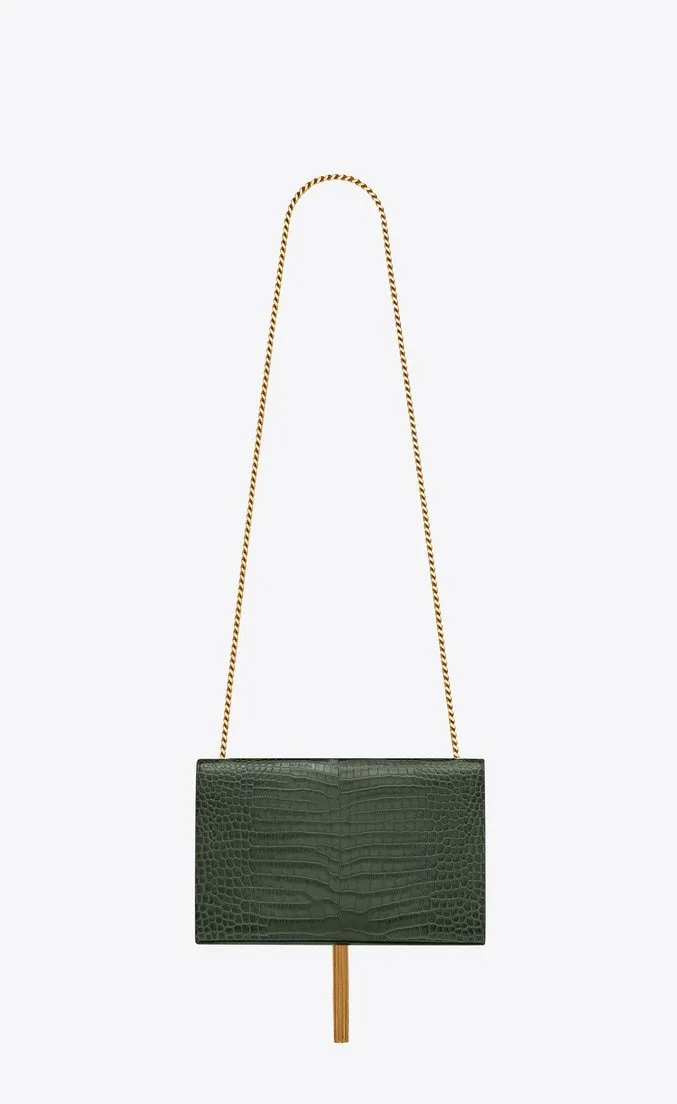 Saint Laurent Medium Kate Tassel Chain Bag - Dark Green Crocodile - Shop Now