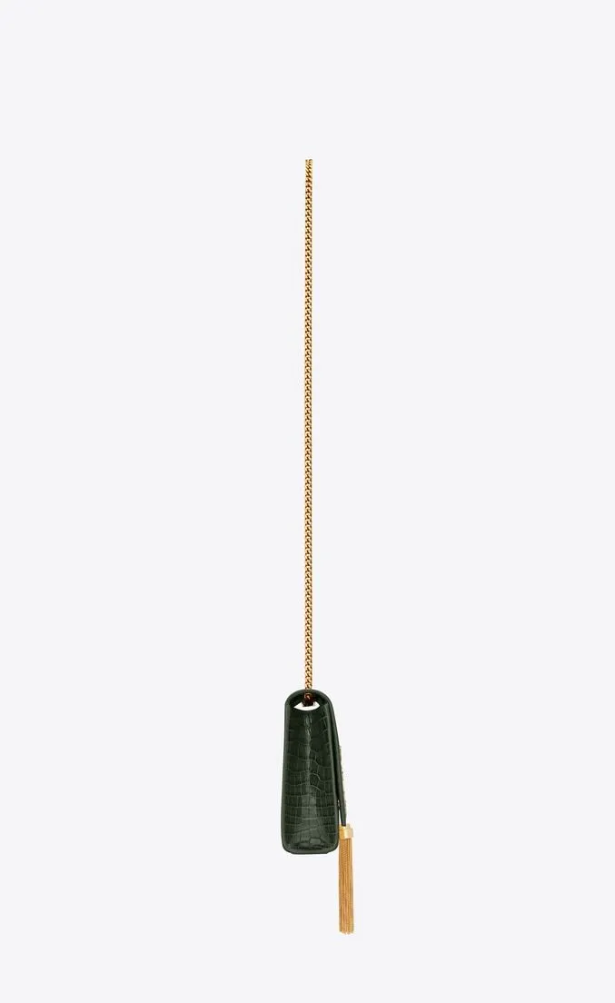 Saint Laurent Medium Kate Tassel Chain Bag - Dark Green Crocodile - Shop Now