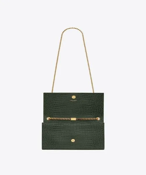 Saint Laurent Medium Kate Tassel Chain Bag - Dark Green Crocodile - Shop Now