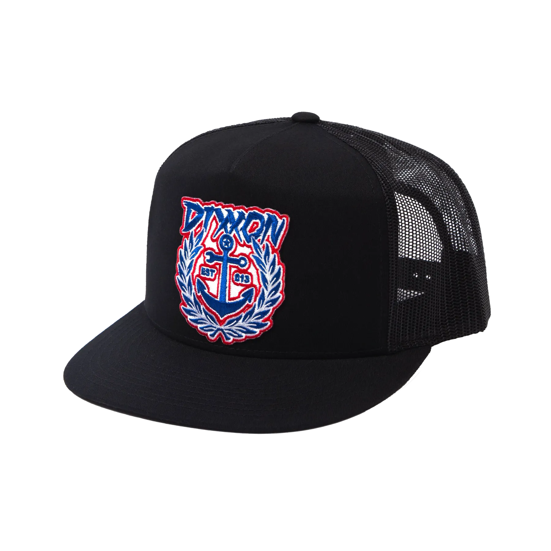 Salty Crest Flat Bill Trucker Snapback - Red, White, & Blue