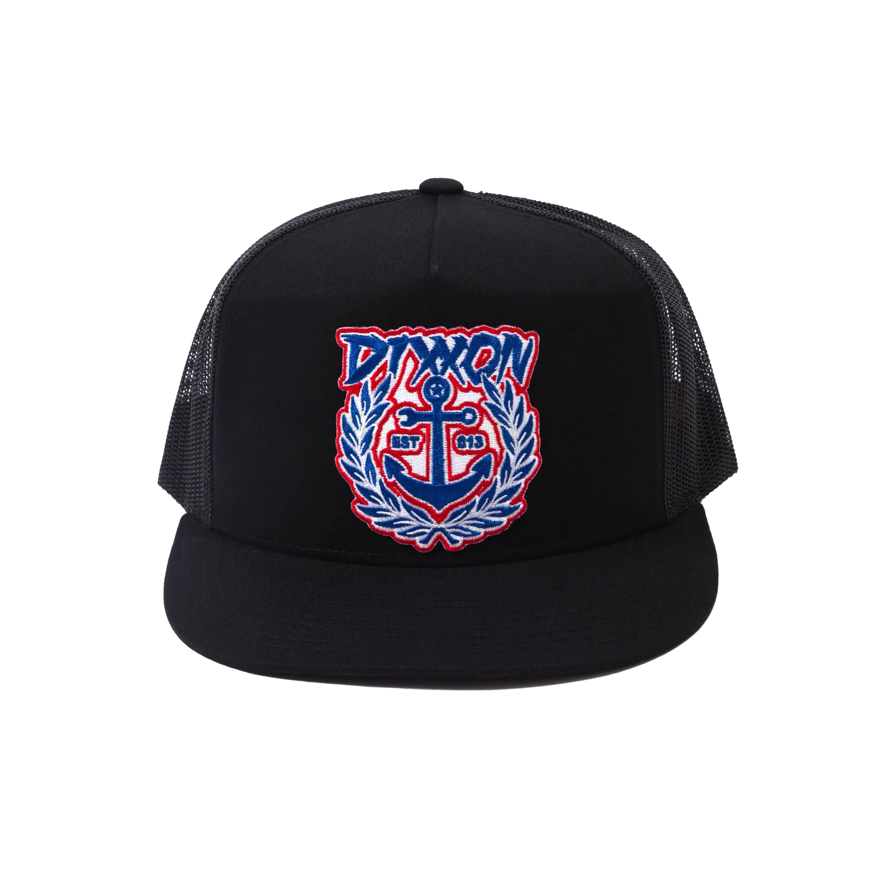 Salty Crest Flat Bill Trucker Snapback - Red, White, & Blue