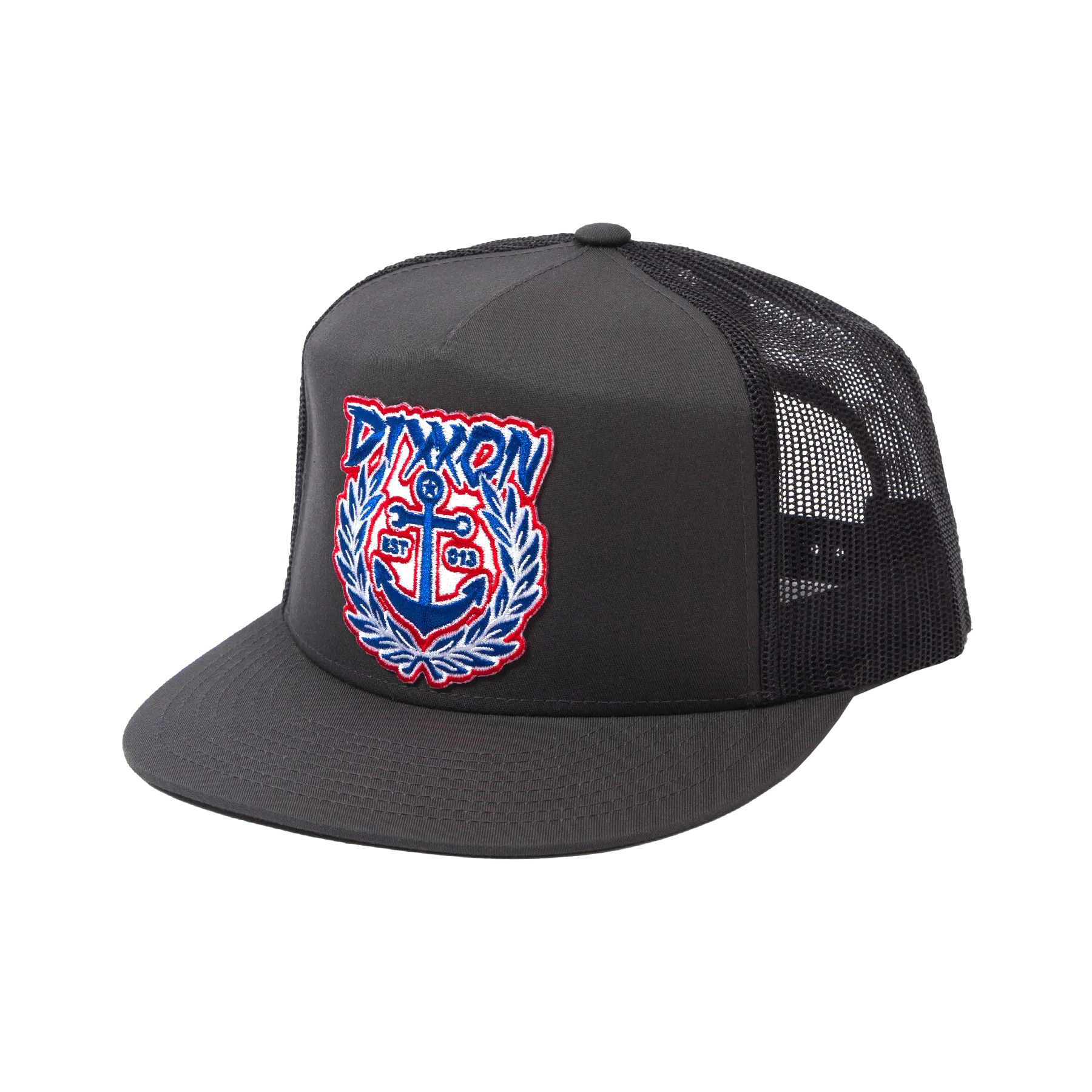 Salty Crest Flat Bill Trucker Snapback - Red, White, & Blue