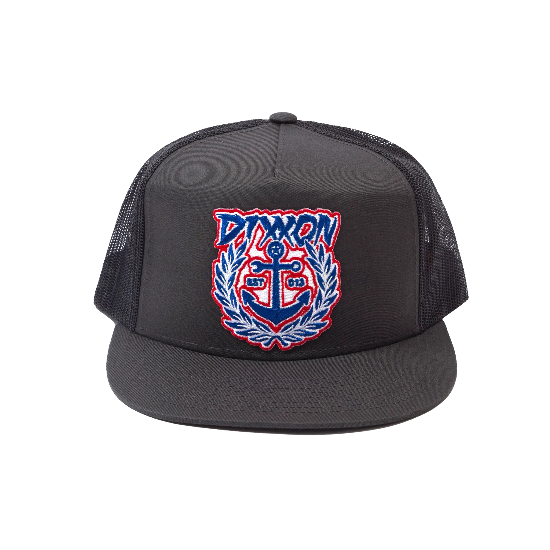 Salty Crest Flat Bill Trucker Snapback - Red, White, & Blue