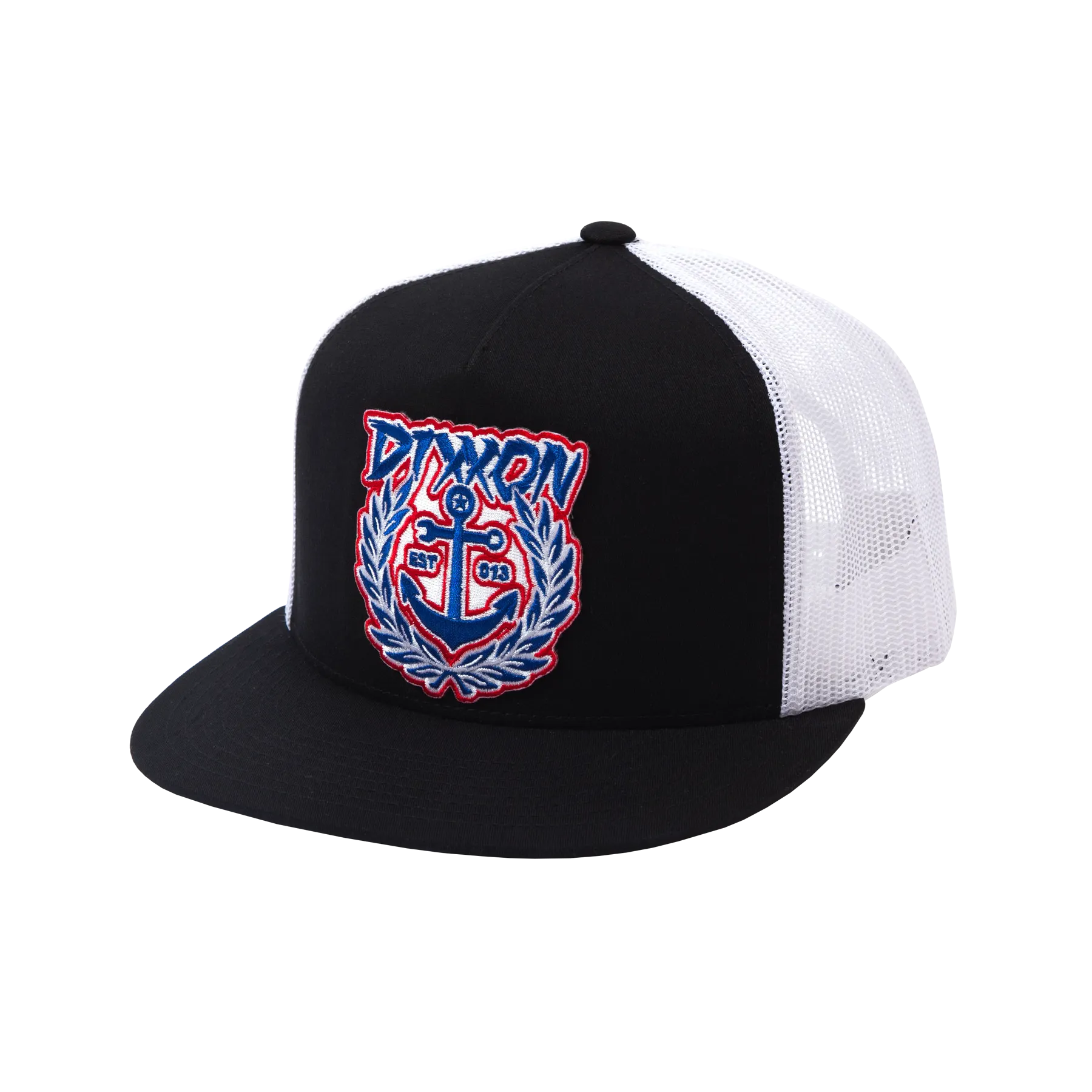 Salty Crest Flat Bill Trucker Snapback - Red, White, & Blue