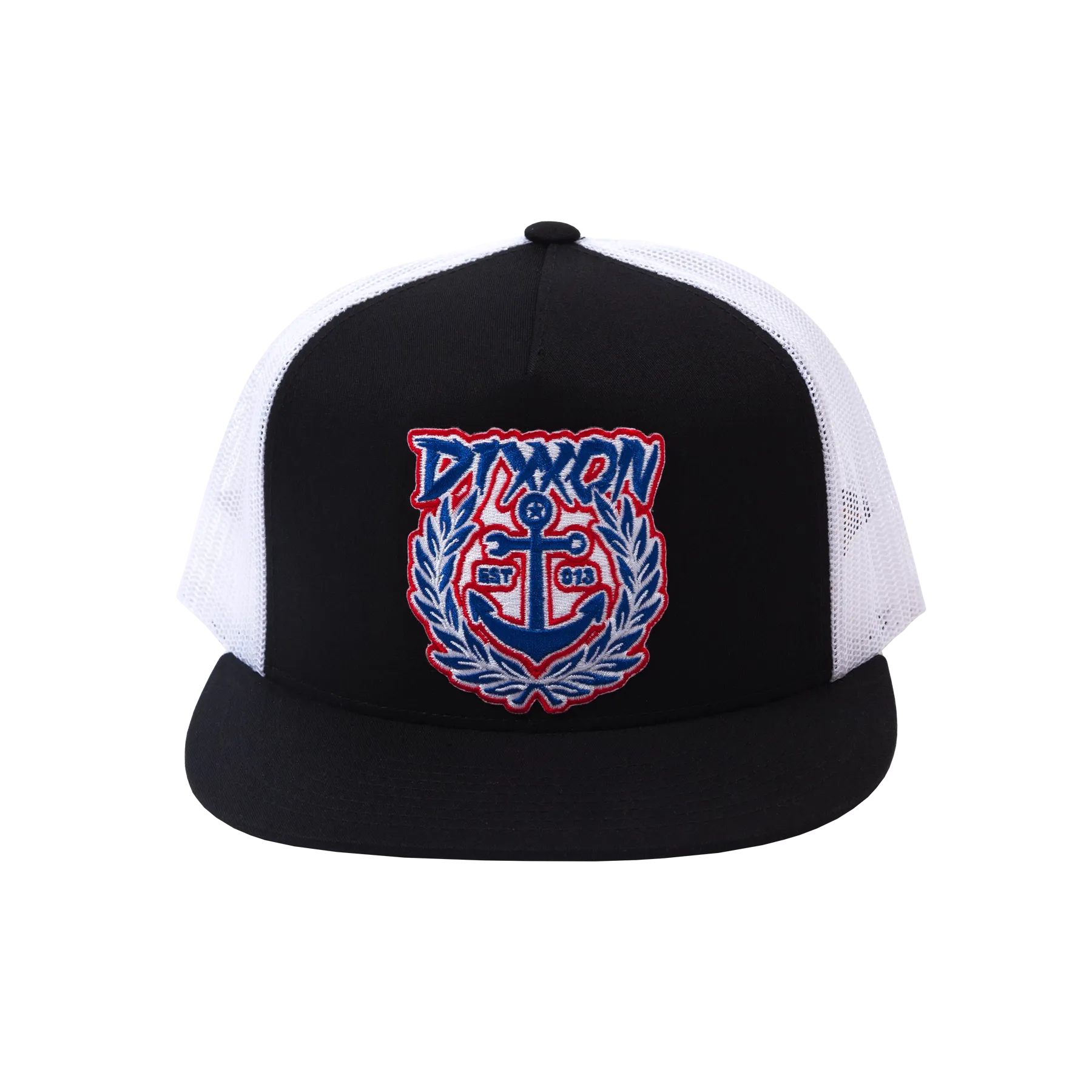 Salty Crest Flat Bill Trucker Snapback - Red, White, & Blue