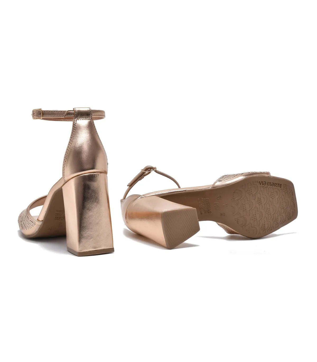 Sandal with Heel by VIA MARTE-Rose Gold