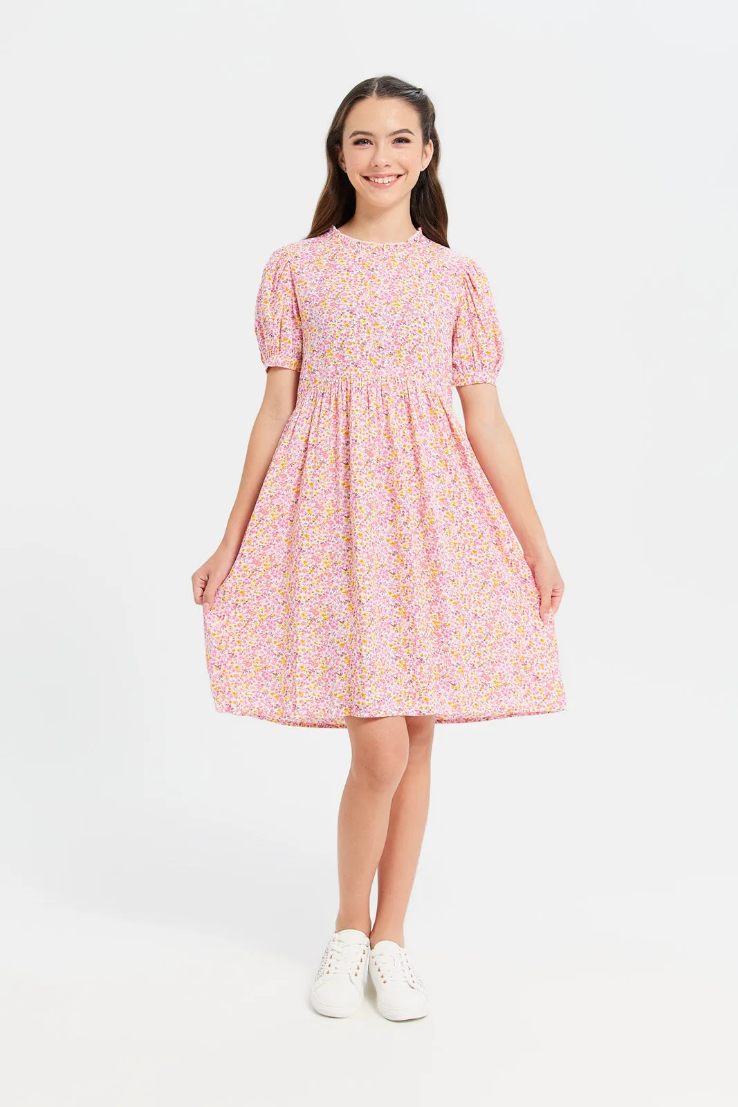 Senior Girls Pink Floral Print Dress