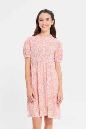 Senior Girls Pink Floral Print Dress